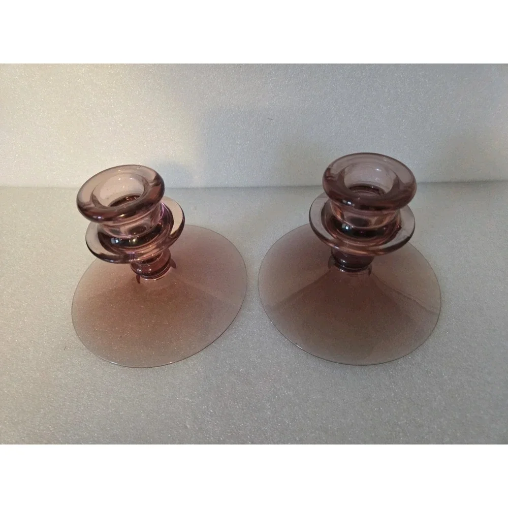 Vtg Purple Manganese Glass Tapper Candle Holders‎ Set UV Light Fostoria Orchid